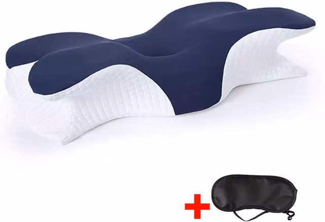 SPETLEK Blue Ergonomic Memory Foam Pillow for Neck and Shoulder Support with Removable Breathable Cover