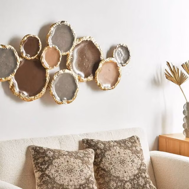 Wyld and Coco Geometric Abstract Metal Wall Sculpture in Gold and Multicolour