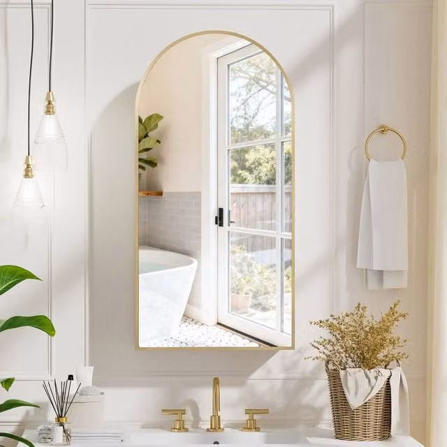 KEEPREAPER Modern Gold Wall Mounted Bathroom Mirror Cabinet with Glass Doors, W: 40 cm, H: 80 cm