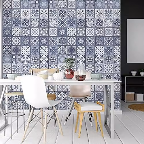 Walplus Lisbon Blue Tiles Removable Self-Adhesive Wall Stickers, 12 pcs, 20 x 20 cm