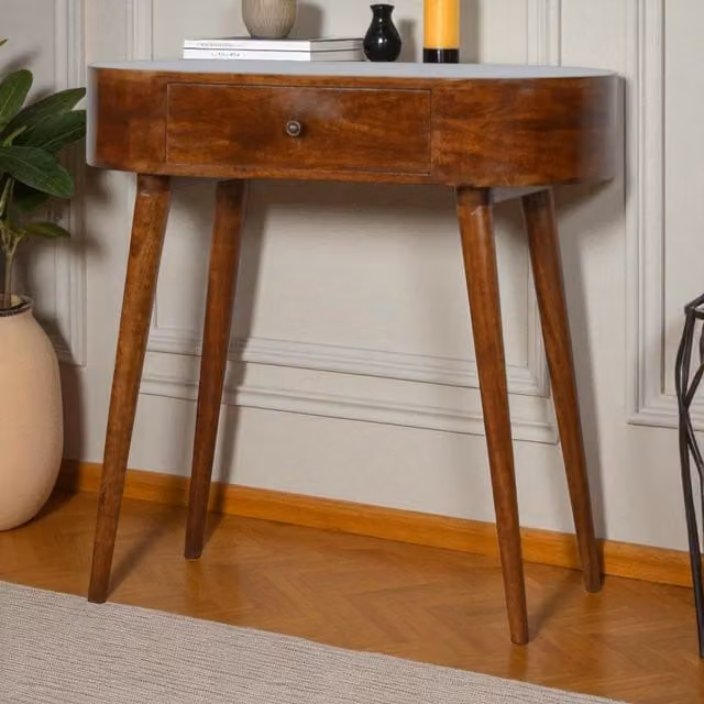 Aosom UK Albion Solid Mango Wood Console Table with Drawer, Brown, W/D/H: 80 x 40 x 78 cm