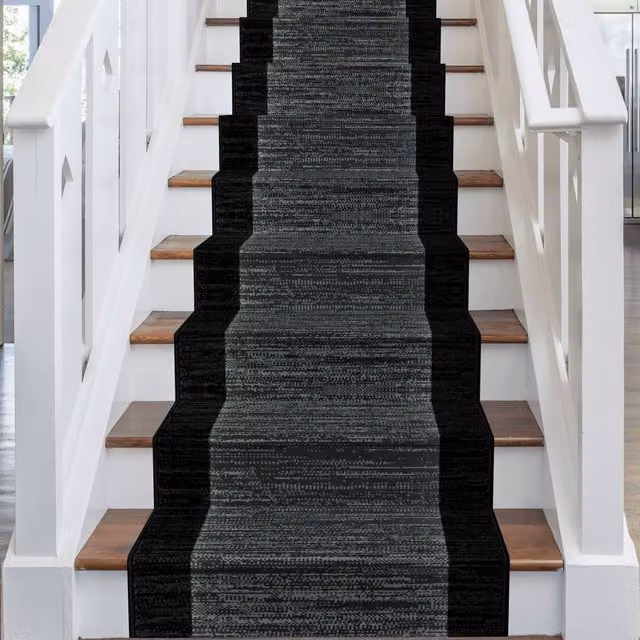 runrug Morning Mist Stair Runner Carpet in Black, W: 60 cm, L: 720 cm