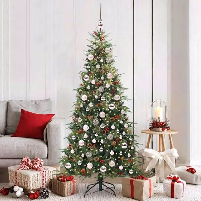 Berkfield Home Artificial Hinged Christmas Tree in Green, Height: 180 cm