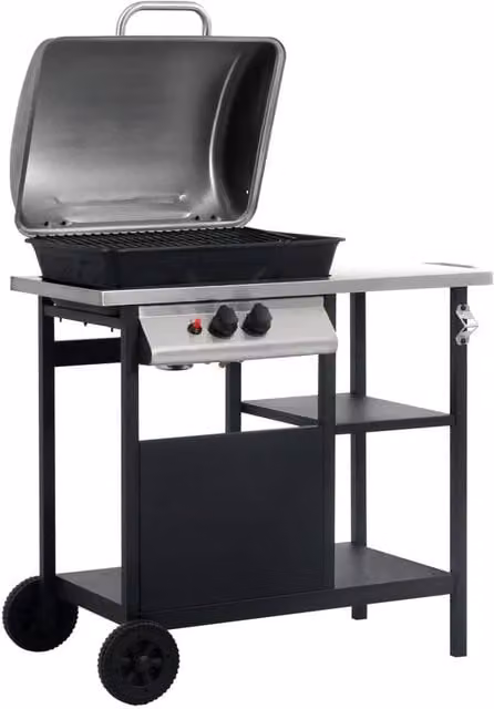 Berkfield Home Gas BBQ Grill with 3-Layer Side Table in Black and Silver