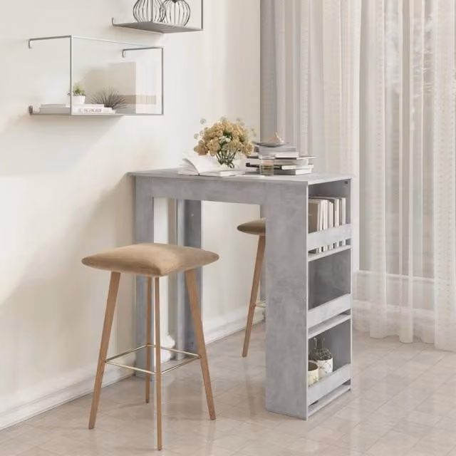 Berkfield Home Bar Table with Storage Rack in Concrete Grey, W/D/H: 102 x 50 x 103.5 cm