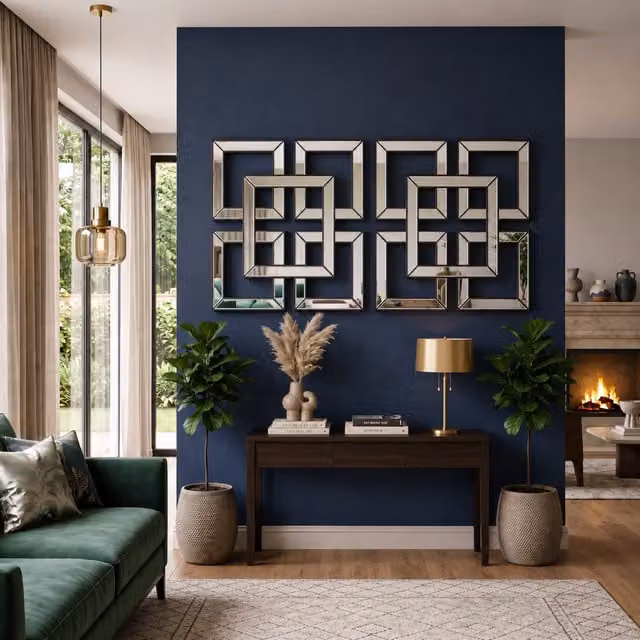 DEENZ Set of 2 Black and Silver Art Deco Geometric Mirrored Wall Art, W/H: 40 x 40 cm