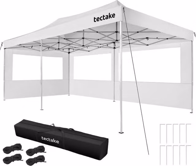 tectake Viola Aluminum Folding Pavilion in White, W/D/H: 600 x 316 x 300 cm