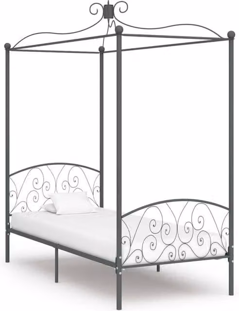 Berkfield Home Grey Metal Canopy Bed Frame W/D/H: 100 x 200 cm