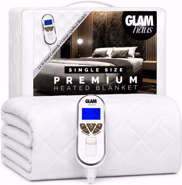 Glamhaus White Single Heated Fitted Mattress Cover Electric Blanket W/D/H: 90 x 200 cm