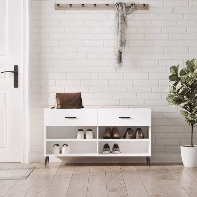 Berkfield Home White Shoe Bench W/D/H: 102 x 35 x 55 cm