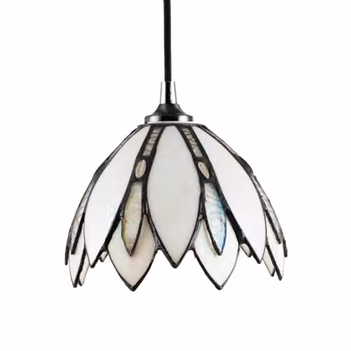 Happy Homewares Art Nouveau White and Transparent Stained Glass Tiffany Dome Pendant Lamp Shade with Reducer Ring, W/D/H: 17 x 17 x 13 cm