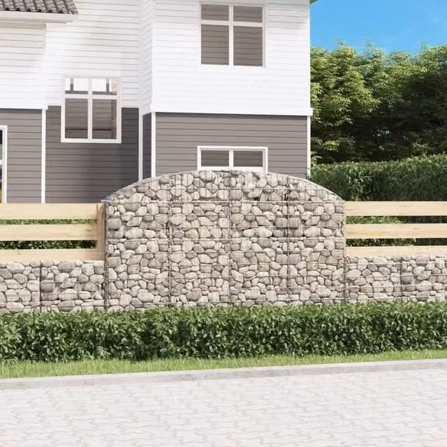 Berkfield Home Arched Gabion Basket in Silver Galvanised Steel, W: 200 cm, D: 30 cm, H: 120/140 cm
