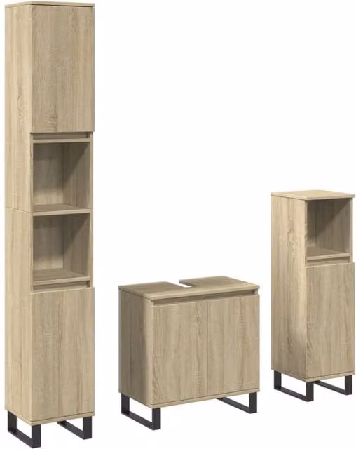 Berkfield Home 3 Piece Industrial Bathroom Furniture Set in Sonoma Oak and Beige