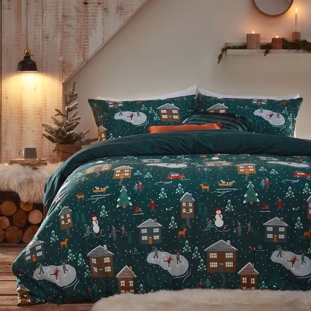 Make it a Home Reversible Christmas Fleece Duvet Cover Set, Green, W/D/H: 90 x 200 cm