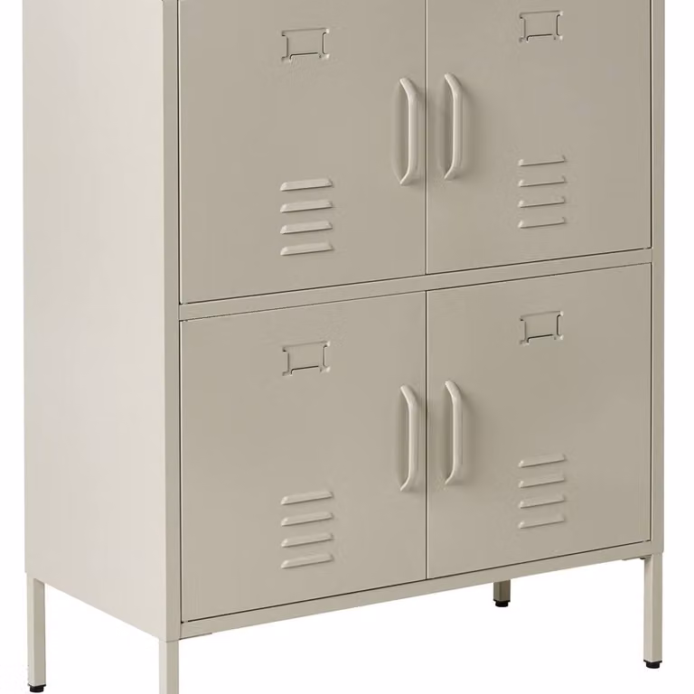 Wyld and Coco Industrial Wall-Mounted Four-Door Sideboard Cabinet in Matt Light Beige