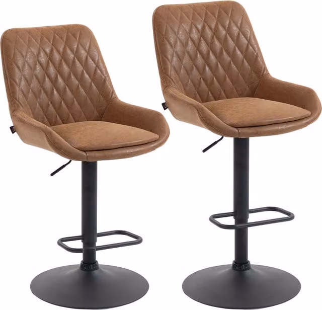 HOMCOM Set of Two Retro Faux Leather Swivel Bar Stools in Orange