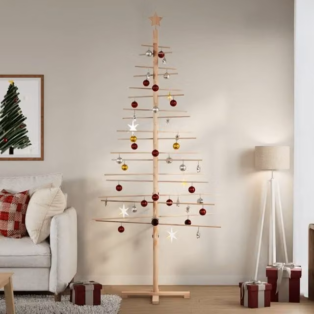 Berkfield Home Rustic Brown Wooden Christmas Tree, Height: 210 cm