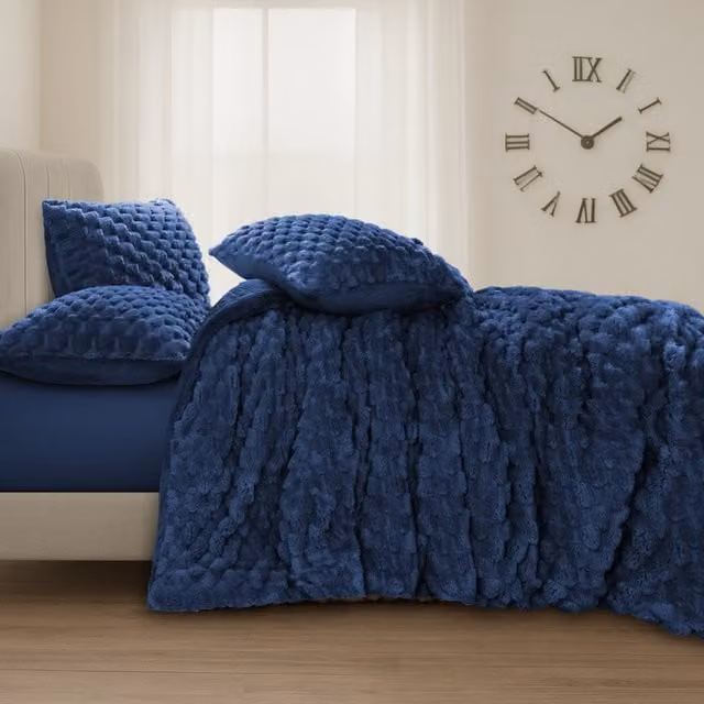 VELOSSO Reversible Blue Fleece Winter Duvet Cover Set, W: 200 cm x H: 200 cm