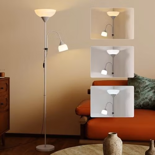 HOMCOM LED Floor Lamp in Silver with Adjustable CCT and Included Bulb
