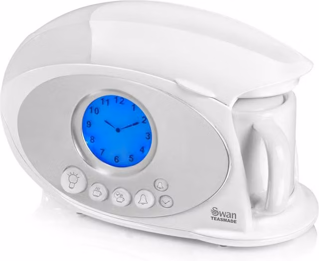 Swan White Tea Maker and Alarm Clock with Timer