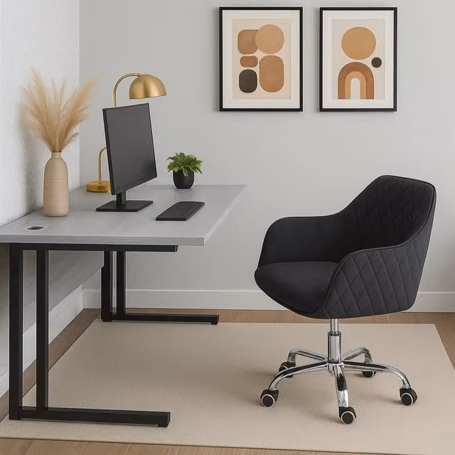 Kosy Koala Modern Home Office Desk and Swivel Chair Set in Black and Grey
