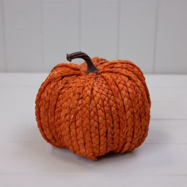 KDMD Wicker Pumpkin in Burnt Orange, Rattan Tabletop Decoration