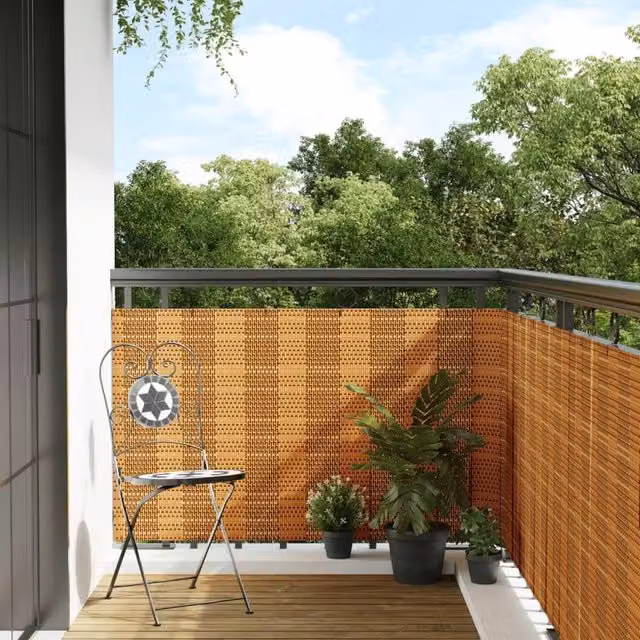 Berkfield Home Poly Rattan Balcony Cover, Light Brown, W: 300 cm, H: 90 cm