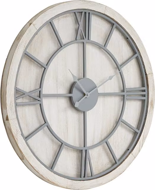 KDMK Vintage Round Analog Quartz Wall Clock in White and Grey