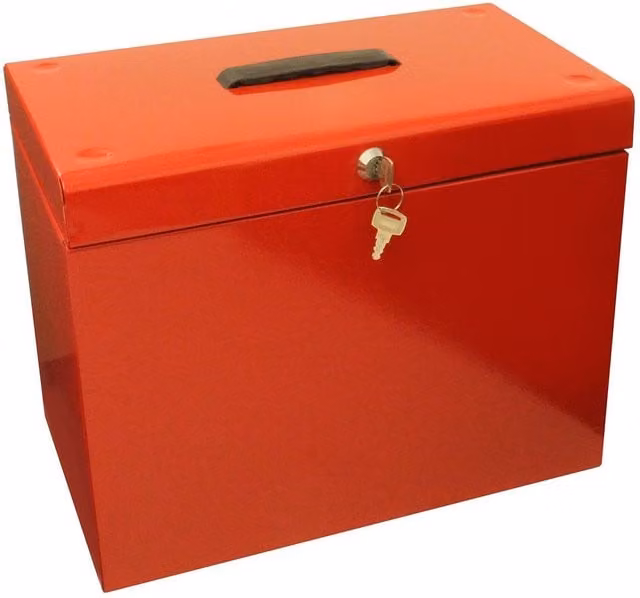 mysmartbuy Metal Lockable A4 Document Box in Red with 5 Suspension Files