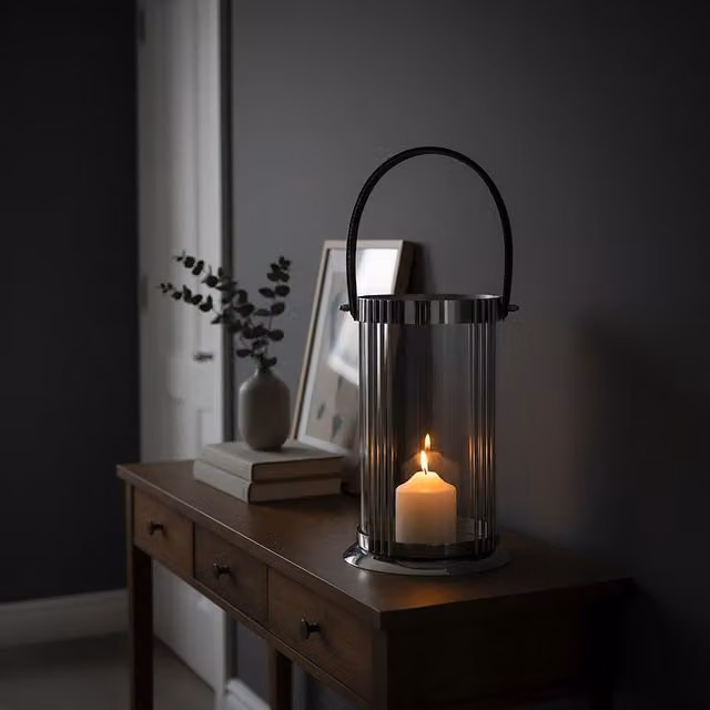 Orsina Modern Silver Metal and Glass Tabletop Pillar Lantern