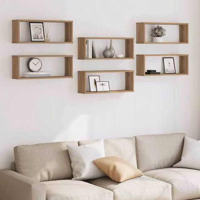 Berkfield Home Artisan Oak Wall Cube Shelves, 6 Piece Set in Brown, W/D/H: 60 x 15 x 23 cm