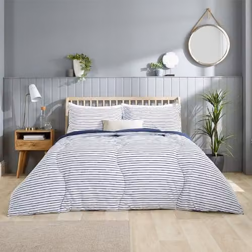 Slumberdown Double Coverless Duvet and Matching Pillowcase, 9 Tog Reversible All Year Round Quilt, Navy Blue, W/D/H: 200 x 200 cm