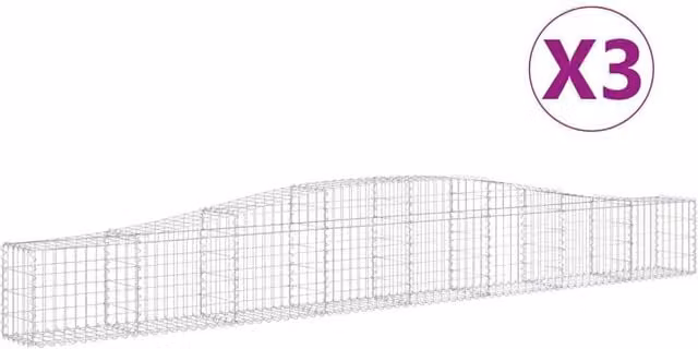 Berkfield Home Arched Gabion Baskets, 3 Piece Set, Silver Galvanised Steel, W: 400 cm, D: 30 cm, H: 40-60 cm