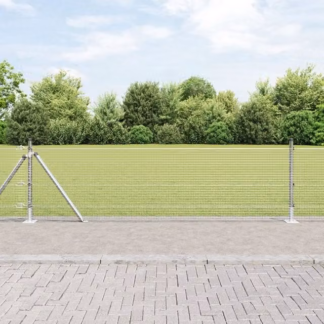 Berkfield Home Set of 2 Round Galvanised Steel Fence Posts in Silver