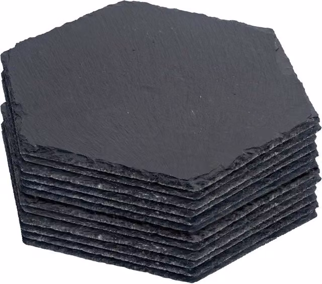 Argon Tableware Hexagonal Black Slate Placemats, Set of 12, W: 30 cm x D: 26 cm
