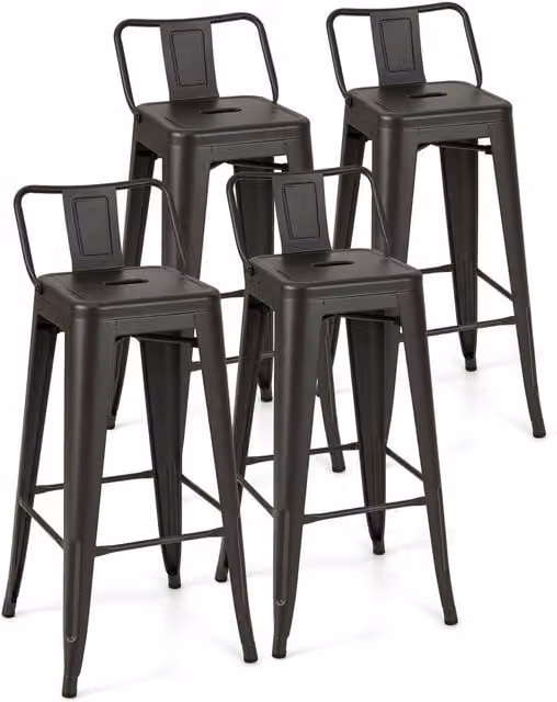 Costway Set of 4 Stackable Metal Kitchen and Dining Room Bar Stools in Green and Black