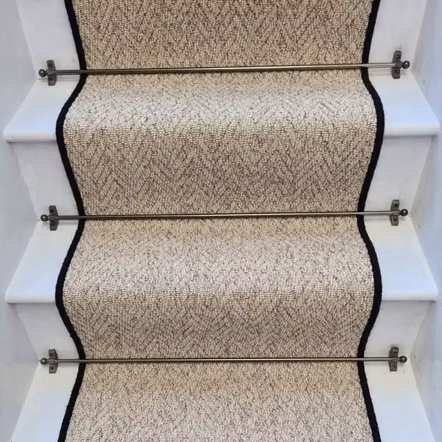 RainbowHome Herringbone Berber Stair Runner in Beige with 100% Wool Edge, W: 70 cm x L: 700 cm