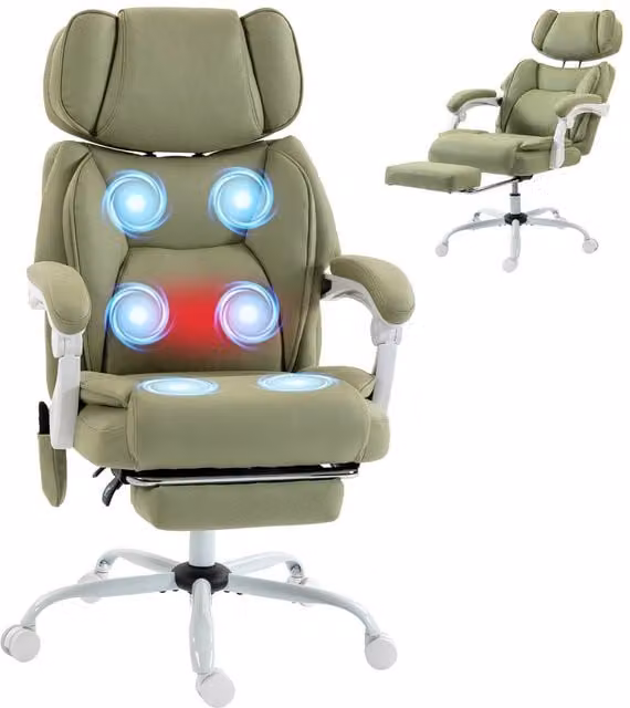Rolipo Green Heated Massage Reclining Executive Office Chair with High Back and Headrest