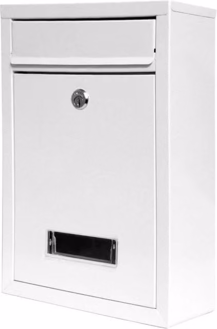 PAWNORA Wall Mounted Steel Letter Box in White, W/D/H: 32.0 x 22.0 x 8.0 cm