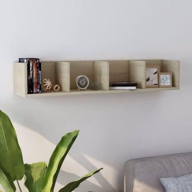Berkfield Home Sonoma Oak CD Wall Shelf in Beige, W/D/H: 100 x 18 x 18 cm