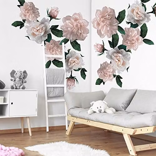 WALPLUS Classic Roses Floral Wall Stickers, 16 Piece Pink Peel and Stick Removable Set