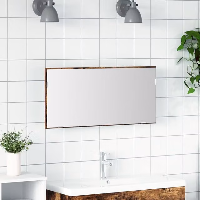 Berkfield Home Bathroom Mirror Cabinet with LED Light, Smoked Oak, Brown, W: 80 cm, D: 37 cm