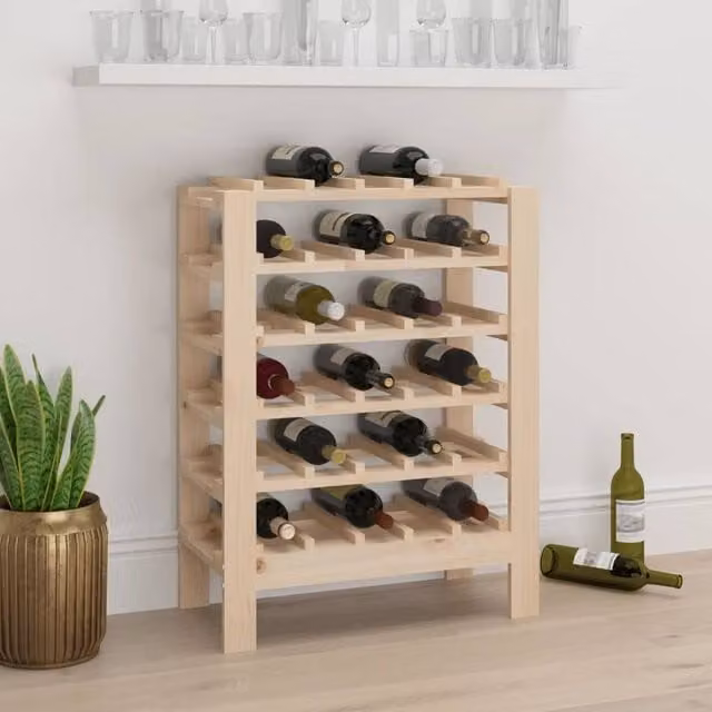 Berkfield Home Rustic Solid Wood Pine Wine Rack in Light Brown, W/D/H: 61.5 x 30 x 82 cm