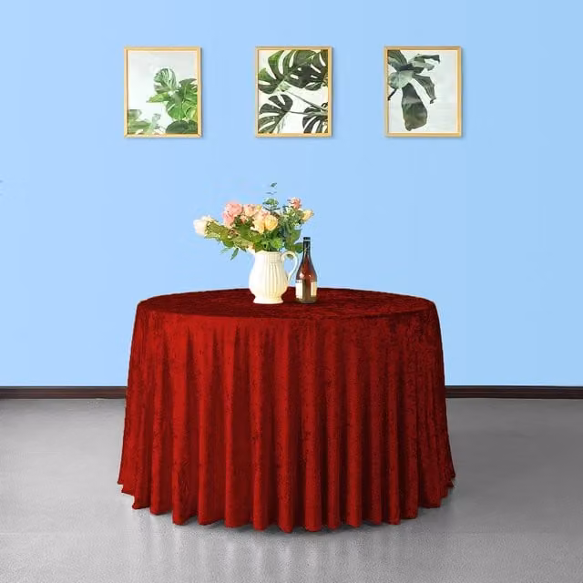 Trimming Shop Red Plain Round Velvet Tablecloth, Diameter: 305 cm