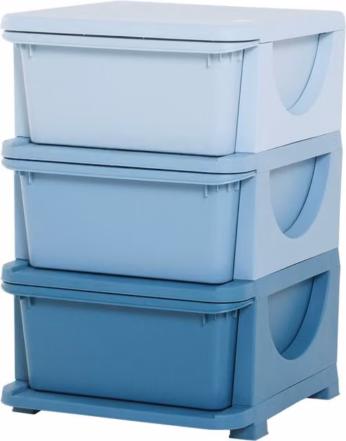 HOMCOM 3-Tier Blue Toy Storage Box with Removable Plastic Bins for Childrens Bedrooms and Playrooms