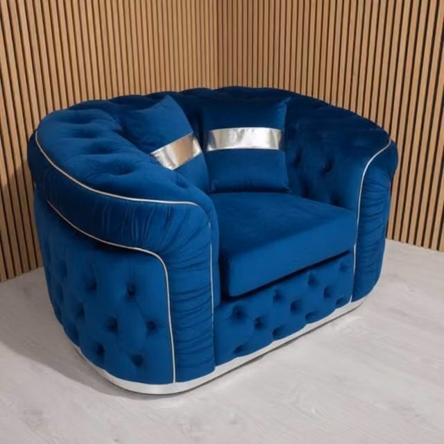 Stratus Interiors Ambassador Chesterfield Sofa in Blue Velvet with Silver Trim