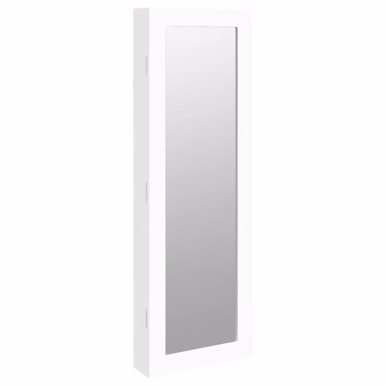 Berkfield Home Wall Mounted Mirror Jewellery Cabinet in White, W/D/H: 30 x 8.5 x 90 cm