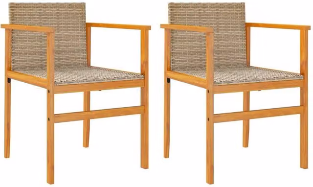 Berkfield Home Set of 2 Beige Poly Rattan and Solid Wood Garden Chairs with Armrests and Cushions