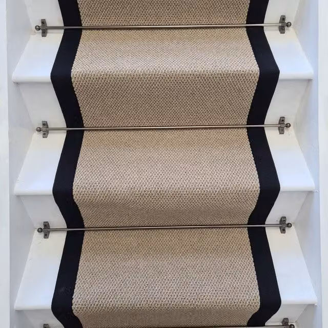 RainbowHome Angel Stair Runner in Dark Beige with Black and Brown Cotton Border, W: 60 cm x L: 700 cm