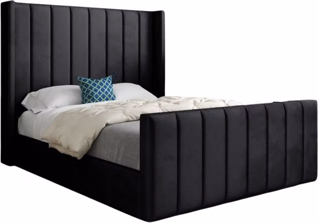 Casani Upholstered Velvet Designer Bed Frame in Black, W/D/H: 90 x 190 x 137 cm